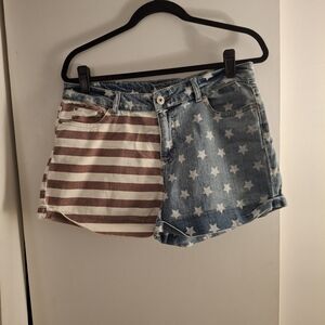 Vanilla Star Women's Red and Blue Star-Stripe Jean Shorts